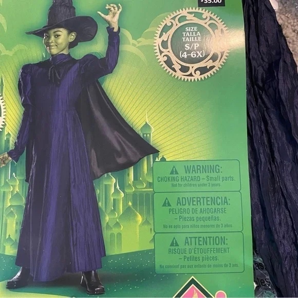 Wicked Elphaba Costume NEW Small 4-6X Kids Witch Black Hat Dress